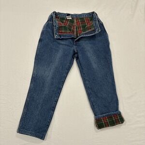 Lands End Womens 12P Petite Flannel Lined Blue Wash Denim Jeans High Rise USA